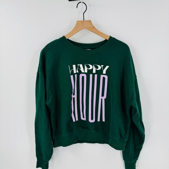 Anthropologie Maeve Happy Hour Graphic Sweatshirt Dark Green Size Small - Picture 2 of 8